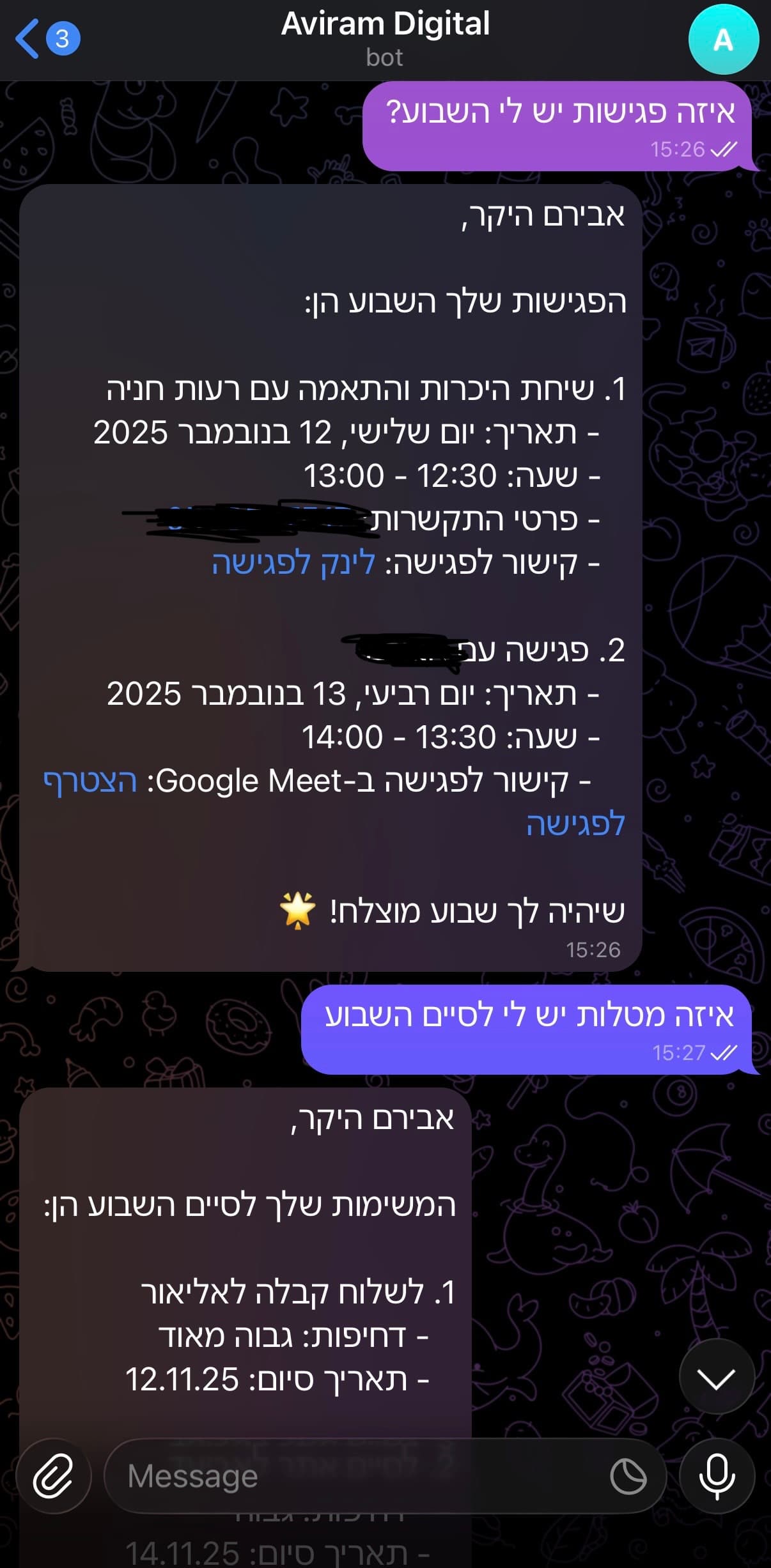 פגישות ומטלות